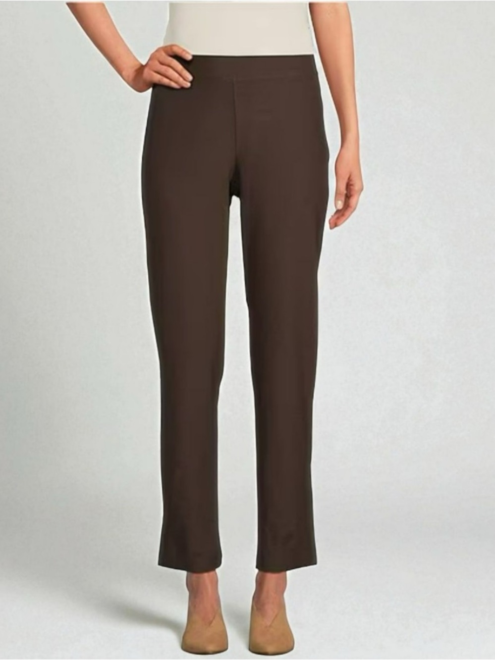 Eileen Fisher Brown Stretch Crepe Slim Ankle Pull-On Business Work Pants Size L